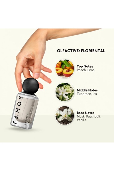 Famos Musk Fluidity Extrait de Parfum Paraben Free – Unisex Fragrance with Vanilla & Musk – 100m