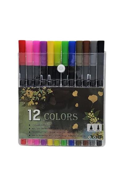 Meven Set Beauty Dual-Tip Markers — 12 Watercolor Colors, Brush Tip + Fine Tip, Non-Toxic