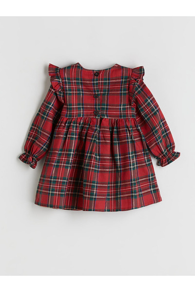 LC Waikiki Baby Red Crew Neck Plaid Baby Girl Dress