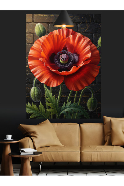 KanvasSepeti Pictură în ulei de înaltă calitate cu maciș roșu texturat Pânză ...