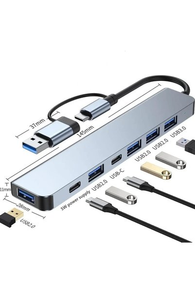 Metai Type-C Adaptör 7in1 USB 3.0 & 2.0 Hub Type-C Çoklayıcı Dönüştürücü Hızl...