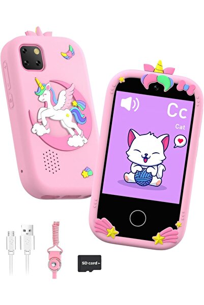 ZONEY Kids Smart Phone Toddler Camera Toy Touchscreen Unicorn Learning Phone (Pink)