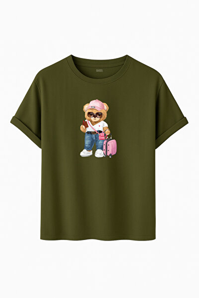 DK DAKSEL Cool Teddy Bear Patterned T-Shirt with Holiday Concept Suitcase