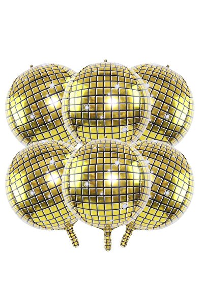 JZS Disco Ball Balloon 6 Pack, 22 Inch Golden Metallic 4D Party Decorations