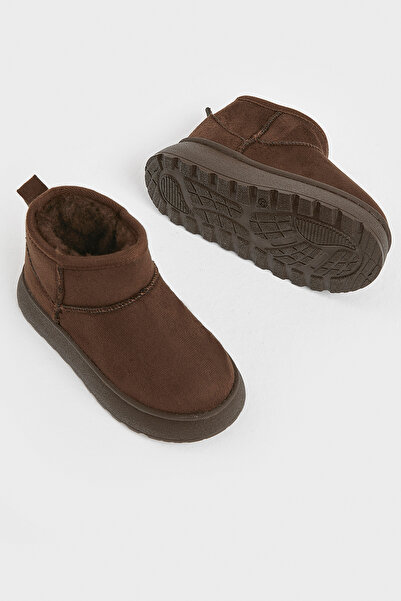 Tonny Black Children's Unisex Brown Thick Poly Sole Casual Boots with Fur Inside and Suede Look