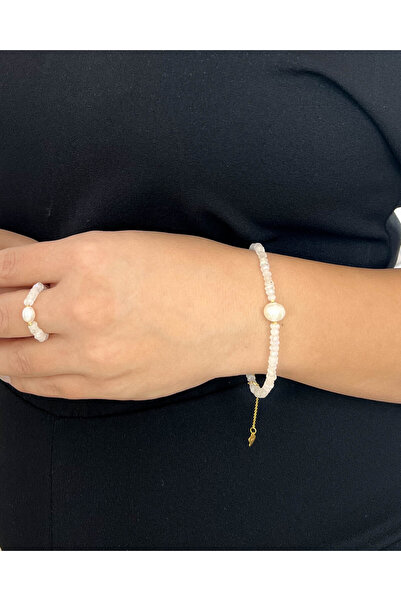 Moonlight Jewelry Brățară „Spre Lună și Perle” - Piatră Lunii și Perlă Cultivată