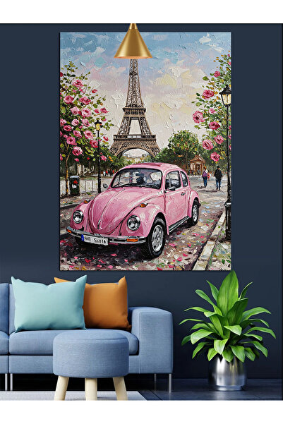 KanvasSepeti Pembe Vosvos Car Vopsea în ulei de înaltă calitate texturat Canv...