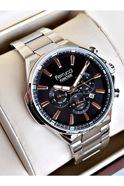 Ferrucci Functional Silver-Black Color Steel Cord Men's Wristwatch