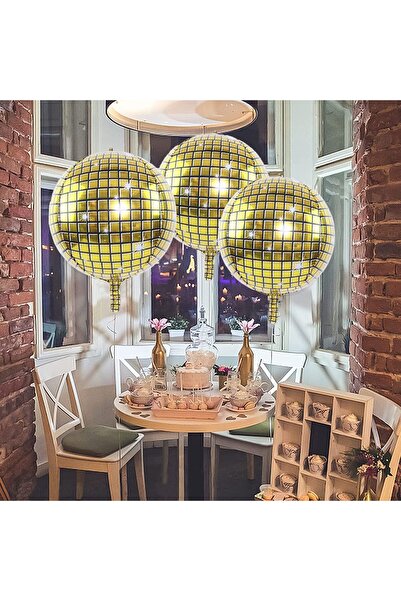 JZS Disco Ball Balloon 6 Pack, 22 Inch Golden Metallic 4D Party Decorations