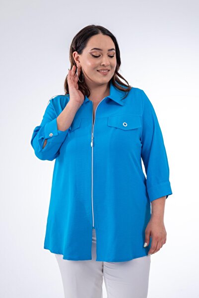 Roxxlen Cămașă cu fermoar pentru femei de mărime mare 111967