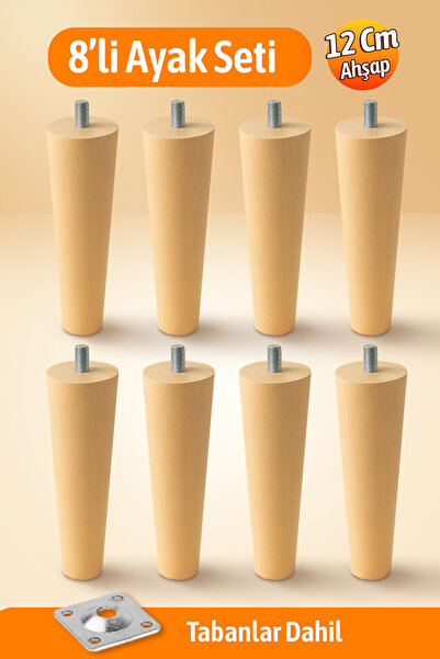 Badem10 8'li Set 12 Cm Ahşap Mobilya Koltuk Kanepe Ayağı Ayakları M8 Civatalı...
