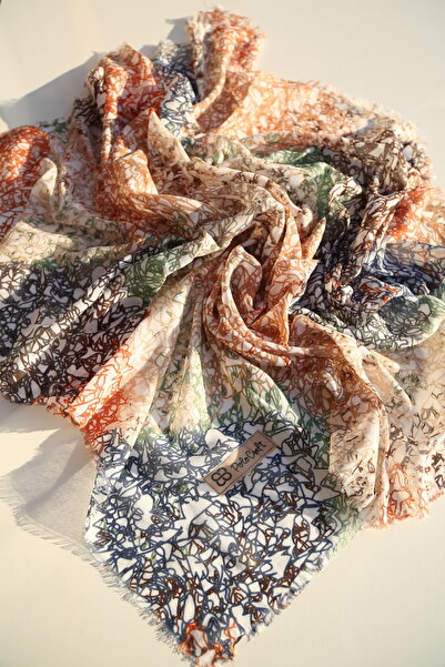 Vorvella Keten Yazma Çizgili Desen Flamlı Tülbent