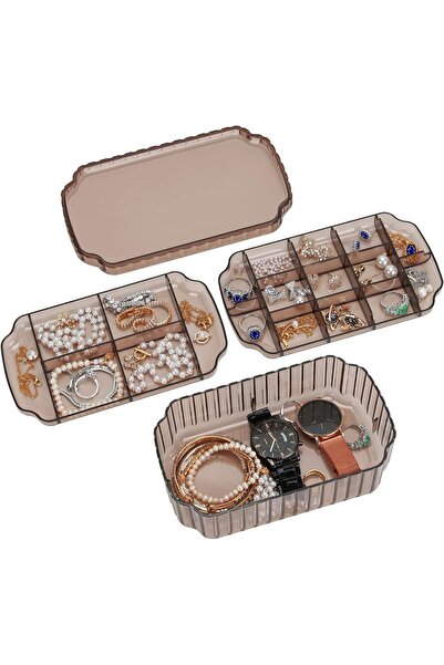 SWIUKPHE منظم مجوهرات بثلاث طبقات للأقراط (لون القهوة)