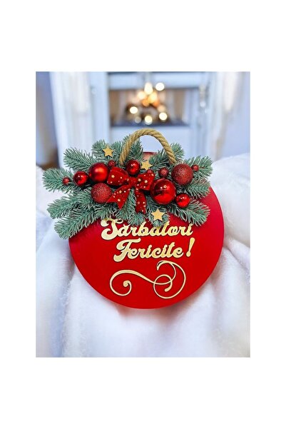 OEM Christmas wreath, painted and decorated MDF base, 30 cm diameter