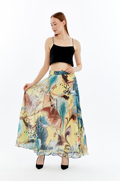 sehatex Lined Pleated Chiffon Waisted Elastic Skirt