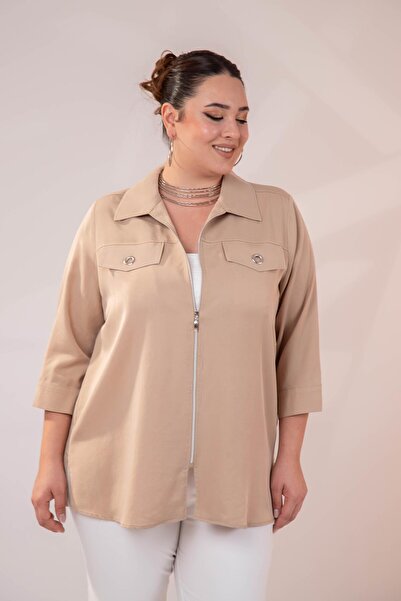 Roxxlen Cămașă cu fermoar pentru femei de mărime mare 111967