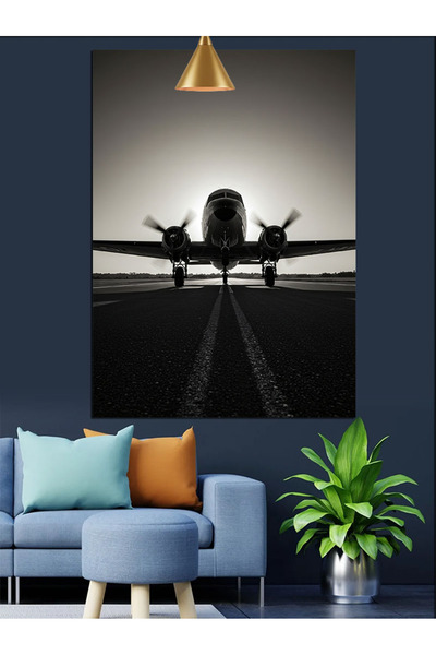 Artmeg Pânză decorativă Avion Negru Alb - Masă din lemn MDF