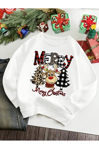 PALPİTO Femeie White Geyik Crăciun cu imprimeu guler rotund supradimensionat ...