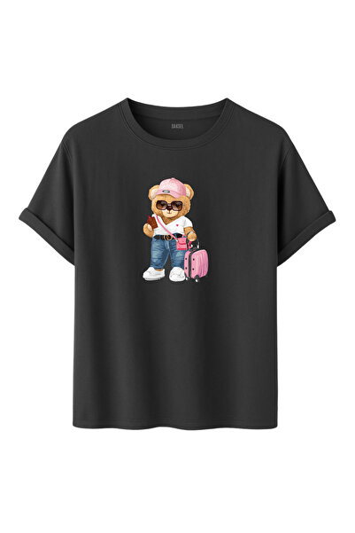 DK DAKSEL تي شيرت بنمط الدب اللطيف مع حقيبة سفر مميزة للعطلات