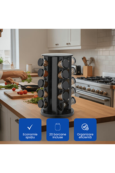 OferteTop 360° Rotating Spice Organizer with 20 Jars Included
