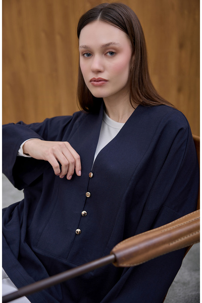 Birgül Bektaş Navy Blue Button Detailed Front Blouse