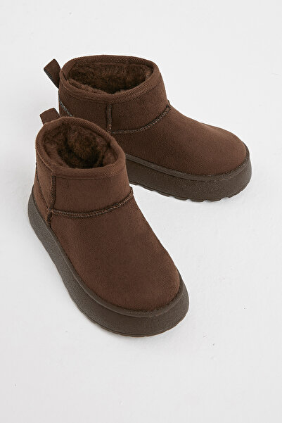 Tonny Black Children's Unisex Brown Thick Poly Sole Casual Boots with Fur Inside and Suede Look