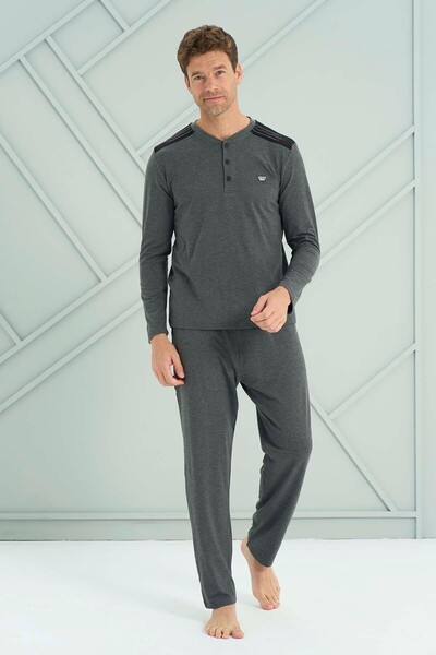 REMSA Ανδρικό Σετ Πιτζάμες Μακρυμάνικο Χτενισμένο Βαμβάκι 2215 Ανθρακί01