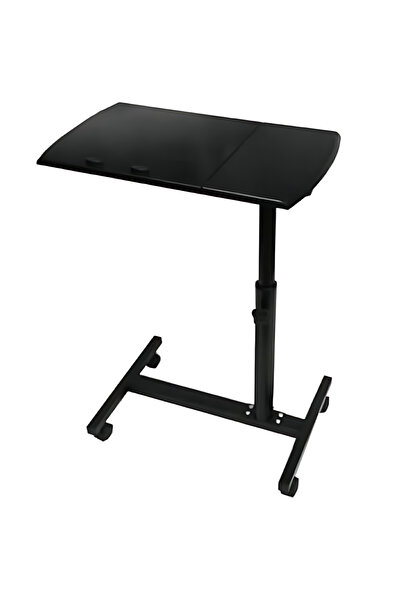 SDEPOT Masă reglabilă pentru laptop cu roți, cu blat reglabil pentru laptop, neagră