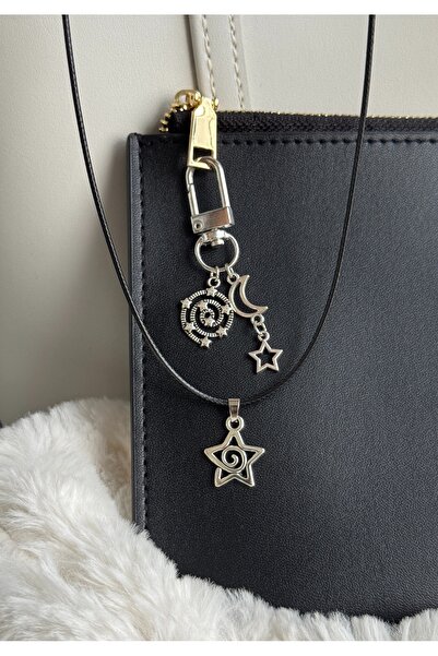 WhimsyWhite Spiral Necklace & Star Charm Keychain Set, Minimal Giftable Neckl...