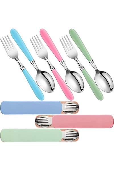 X SPRING Kids Fork & Spoon Set - 3 Stainless Steel Self-Feeding Sets with Travel Cases