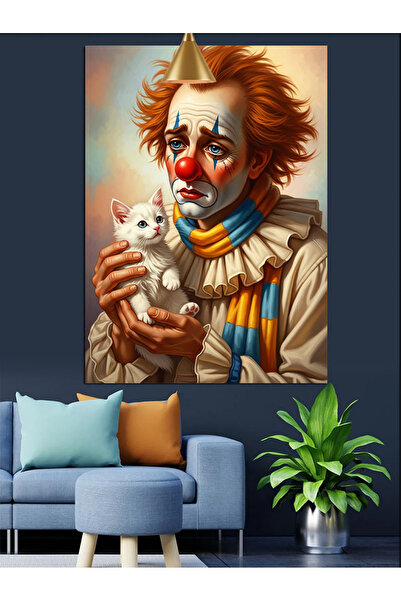 KanvasSepeti Clown trist și pictură în ulei de înaltă calitate texturat Canva...