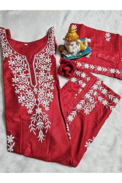 MYSMAR Red Rayon Cotton Kameez Salwar - HRT3709 | Red