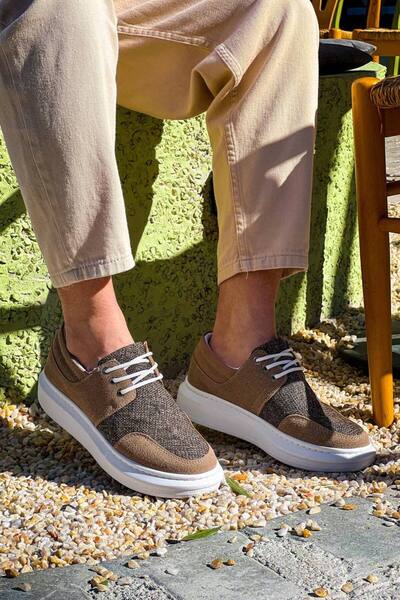 Lucy Shoes حذاء YG-042 الكلاسيكي للرجال برباط من الجلد السويدي والكتان للاستخ...