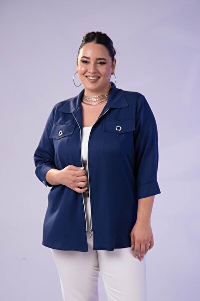 Roxxlen Cămașă cu fermoar pentru femei de mărime mare 111967