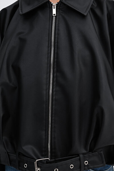 Addax Μπουφάν Bomber με ζώνη από συνθετικό δέρμα C3137