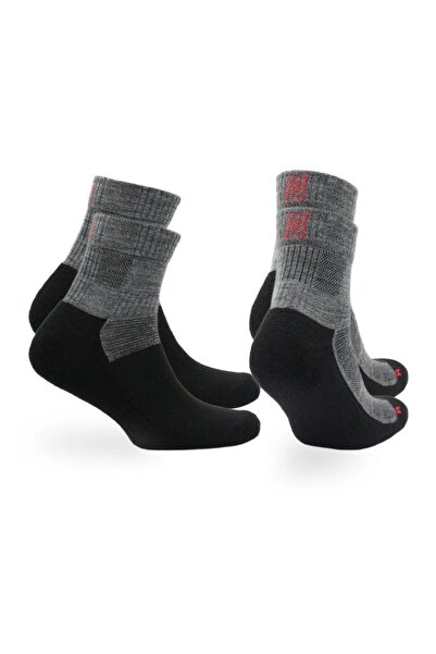 NORFOLK Леонардо QTR Мерино вълнени подплатени чорапи за колоездене/ходене, 2 чифта, сиви/черни