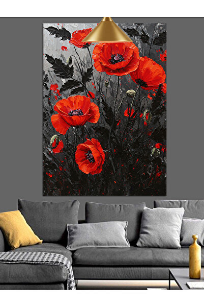 KanvasSepeti Pictură în ulei de înaltă calitate cu maciș roșu texturat Pânză ...