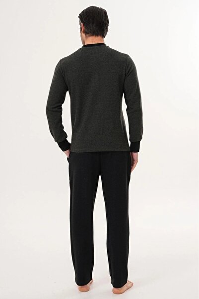 Mecit Pijama Σετ χειμερινής ανδρικής πιτζάμα με κουμπιά με υφασμάτινο γιακά Σελανίκης μεγάλου μεγέθους 70% βαμβάκι 30% πολυεστέρας