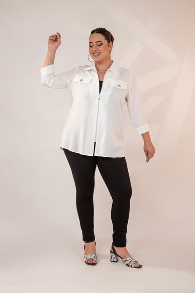 Roxxlen Γυναικείο πουκάμισο με φερμουάρ με λεπτομέρειες 111967