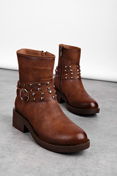 MY DERİ Lity Women's Belt Buckle Heeled Boots 4299