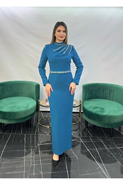 White Corner 3264 Stone Embroidered Special Design Dress