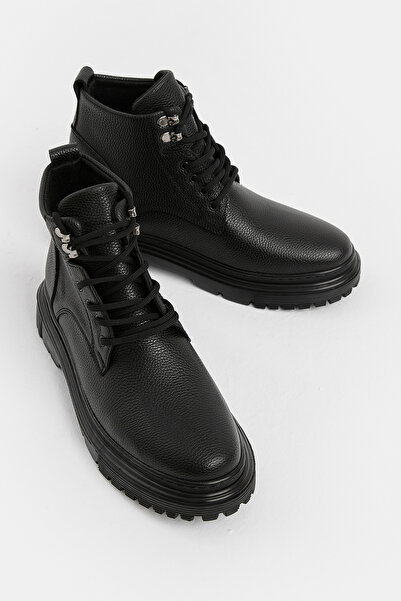Tonny Black Men's Black Thick Poly Sole Lace-Up Casual Winter Boots