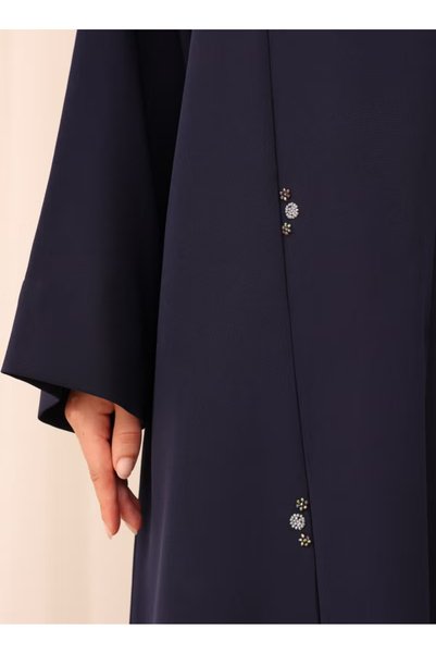 Nikias Abaya Navy Blue Crepe Abaya With Beads Work