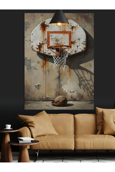 Artmeg Eskimiş Duvar ve Basket Potası Dekoratif Kanvas - Mdf Ahşap Tablo