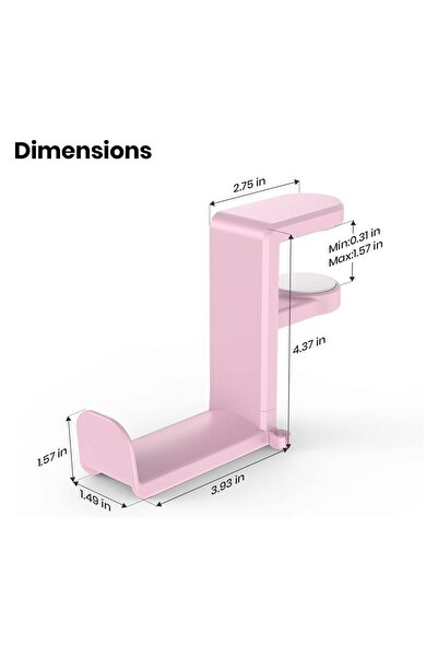 JZS PC Gaming Headset Hook Under Desk Adjustable Rotating Arm Clamp Pink