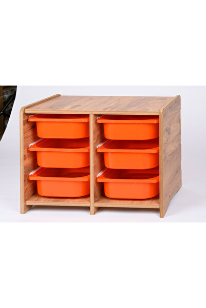 BEEVOLİ 18mm MDF Ceviz Çocuk Odası Dolabı, Turuncu Çekmeceli 6’lı Düzenleyici...