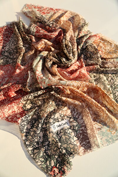 POLO CRAFT Keten Yazma Çizgili Desen Flamlı Tülbent