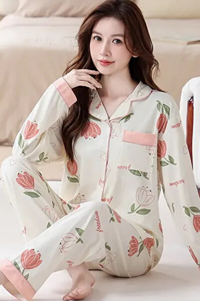 Muchmy Cozy Womens Pajama Set Floral Printed Sleepwear Lounge Pajama Two Pieces Set