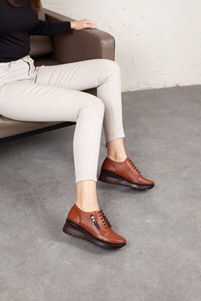 DERİMİSS Women's Genuine Leather Accessory Zippered and Laced Comfort Shoes
