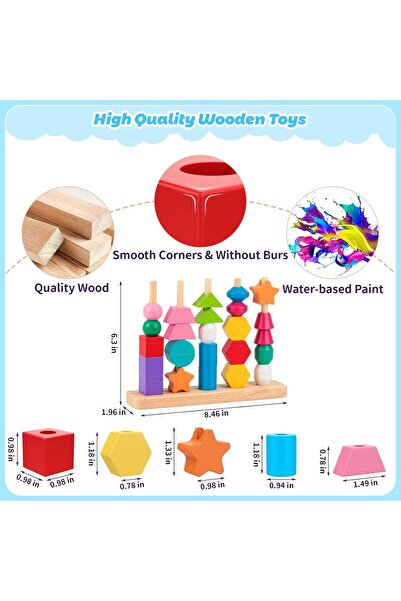 X SPRING Montessori Wooden Bead Sequencing Set – 25 Beads, 8 Double-sided Cards, 2 Laces